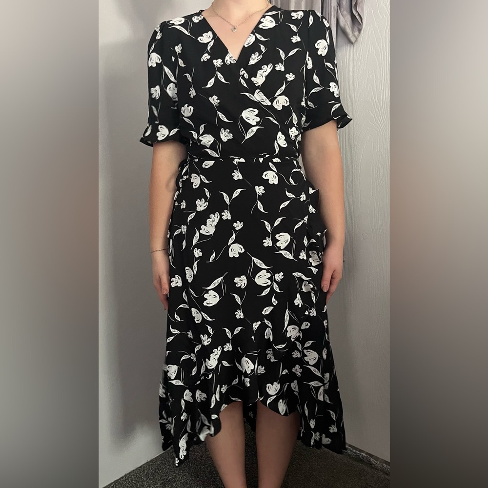 Black Floral Wrap Dress